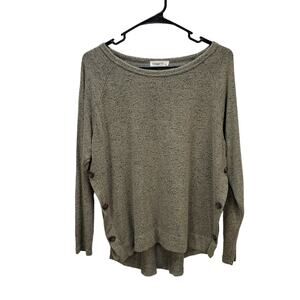 Ginger G Sweater Womens Small Green Round Neck Side Button Detail Soft Comfy Top